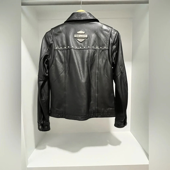 Vintage Harley Davidson Black Leather Studded  Motorcycle Riding Jacket XS 90s - Picture 6 of 11